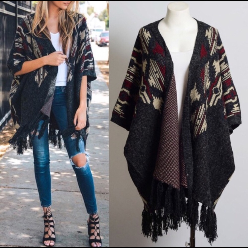 NEW Aztec Knit Ruana - Poncho - Picture 3 of 8